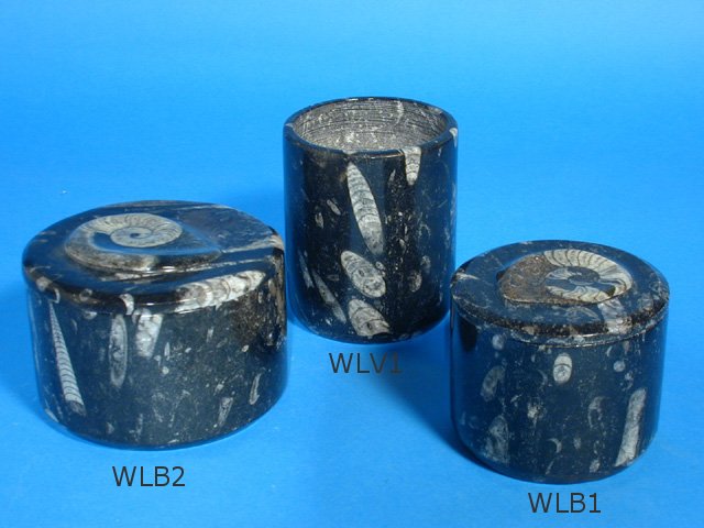 Small Round Fossilized Marble Boxes and Pencil Holder/Vase